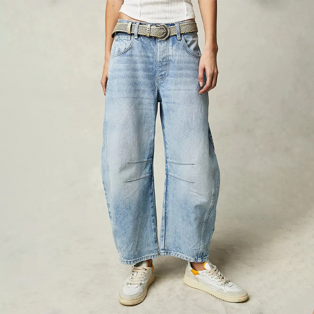 Grainne | Women's High Waist Barrel Leg Jeans Easy-Fit Denim