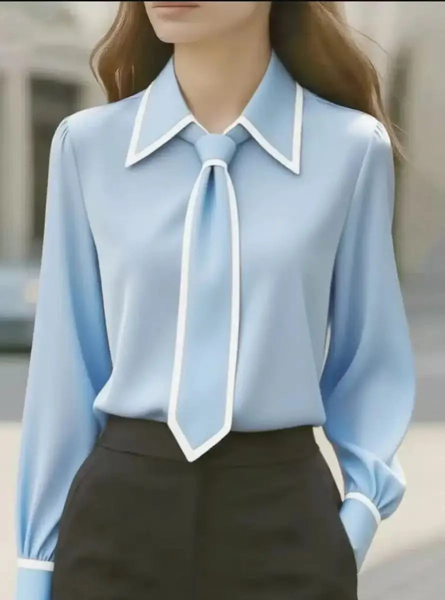Winifred | Women's Long Sleeve Tie Neck Blouse Contrast Collar