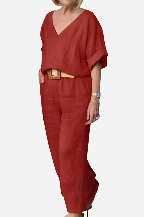Carmen | Women's Straight-Leg Pants & V-Neck Batwing Top Set