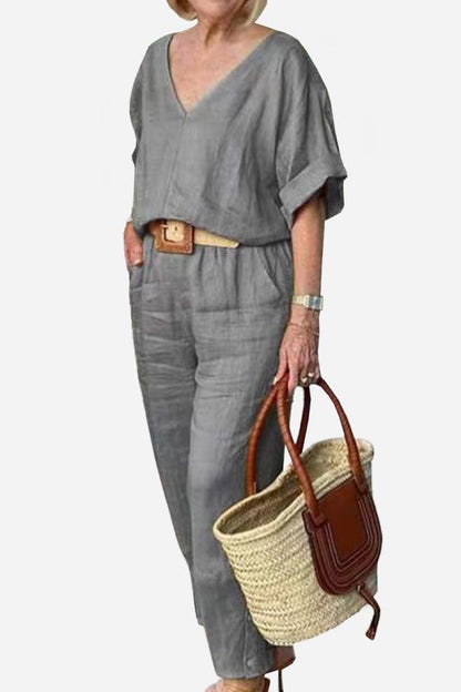 Carmen | Women's Straight-Leg Pants & V-Neck Batwing Top Set