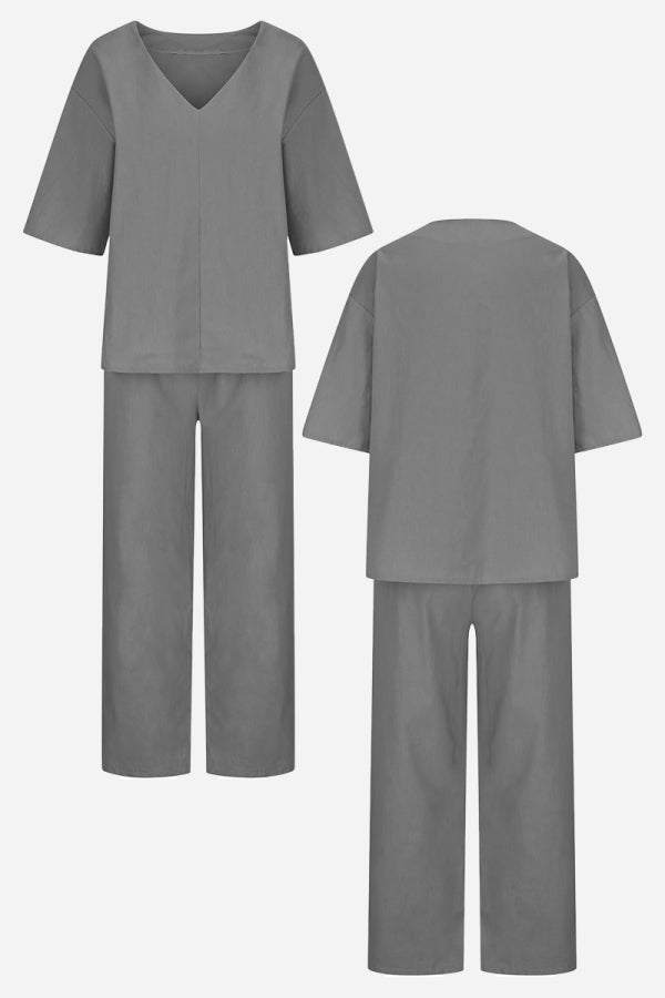 Carmen | Women's Straight-Leg Pants & V-Neck Batwing Top Set