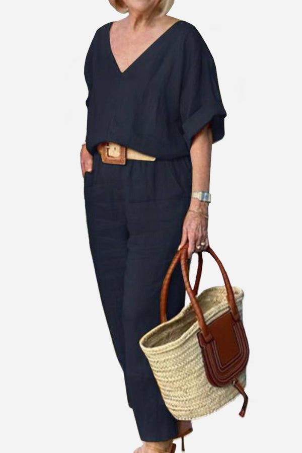 Carmen | Women's Straight-Leg Pants & V-Neck Batwing Top Set