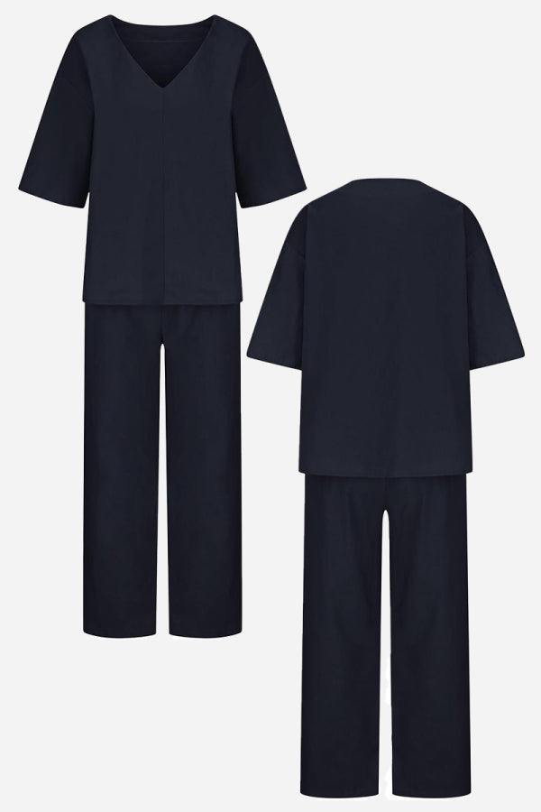 Carmen | Women's Straight-Leg Pants & V-Neck Batwing Top Set