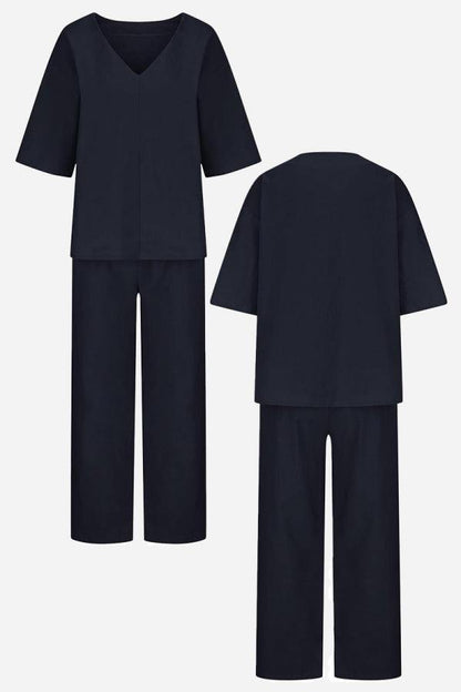 Carmen | Women's Straight-Leg Pants & V-Neck Batwing Top Set