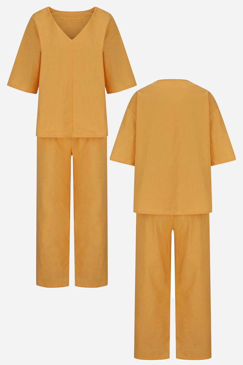 Carmen | Women's Straight-Leg Pants & V-Neck Batwing Top Set
