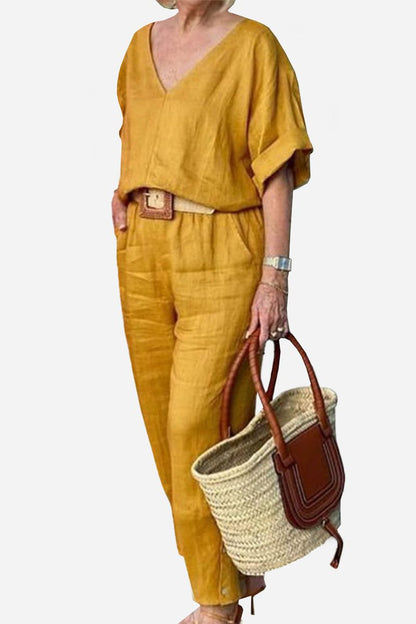 Carmen | Women's Straight-Leg Pants & V-Neck Batwing Top Set