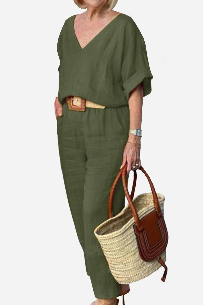 Carmen | Women's Straight-Leg Pants & V-Neck Batwing Top Set