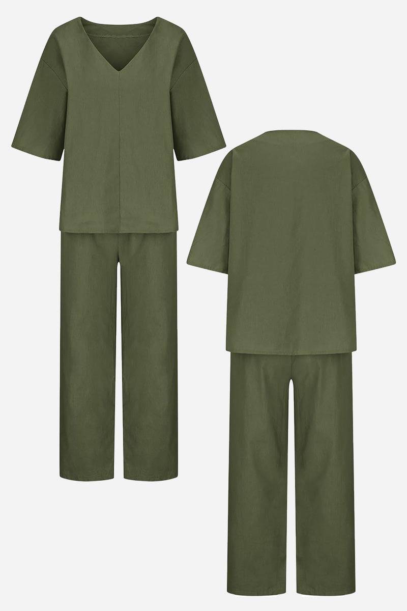 Carmen | Women's Straight-Leg Pants & V-Neck Batwing Top Set