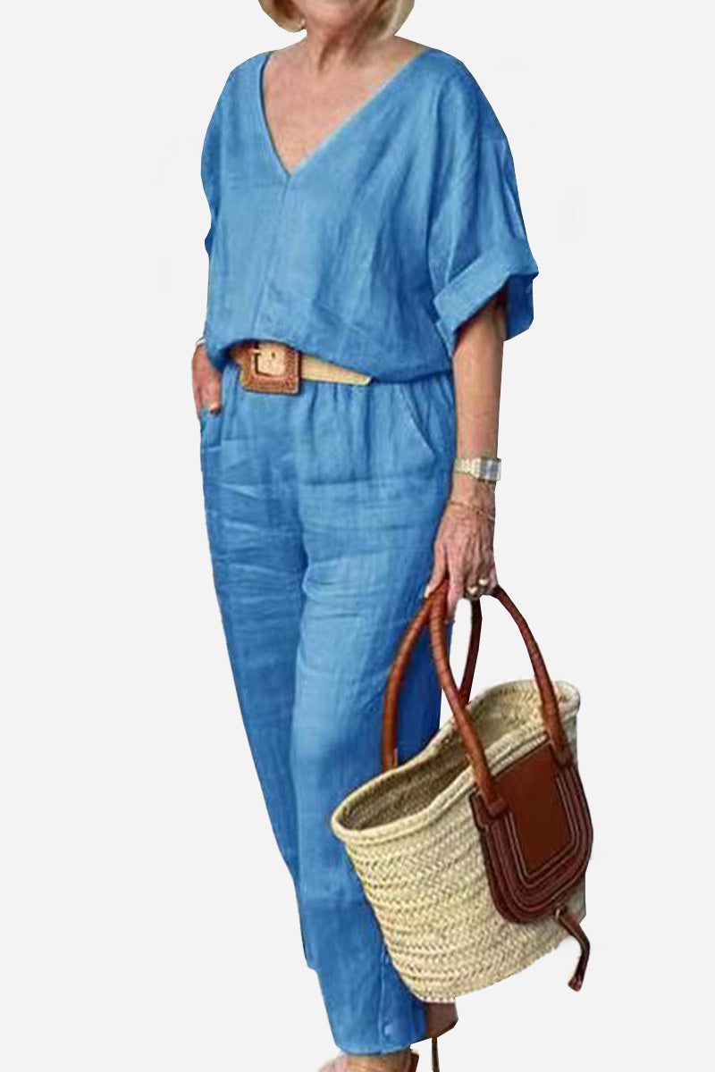 Carmen | Women's Straight-Leg Pants & V-Neck Batwing Top Set