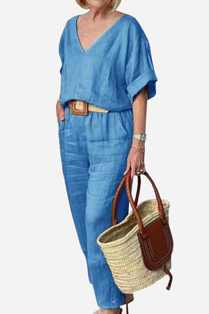 Carmen | Women's Straight-Leg Pants & V-Neck Batwing Top Set