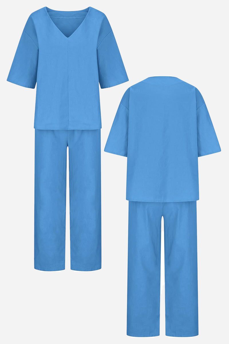 Carmen | Women's Straight-Leg Pants & V-Neck Batwing Top Set