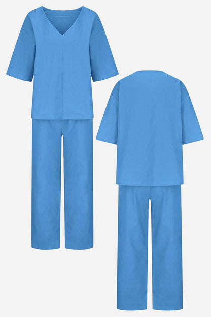 Carmen | Women's Straight-Leg Pants & V-Neck Batwing Top Set