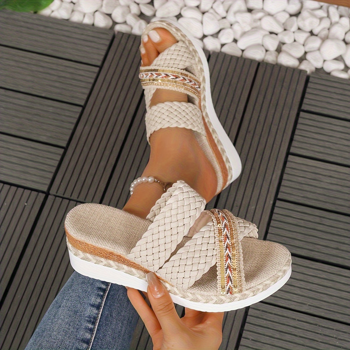 Blodwen | Women's Woven Slip-On Sandals