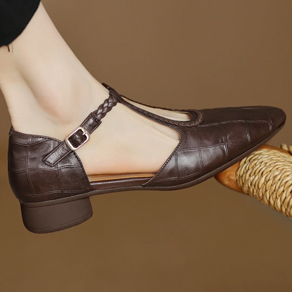 Miranda | Women's Leather T-Strap Mary Jane Flats Pointed Toe Flat