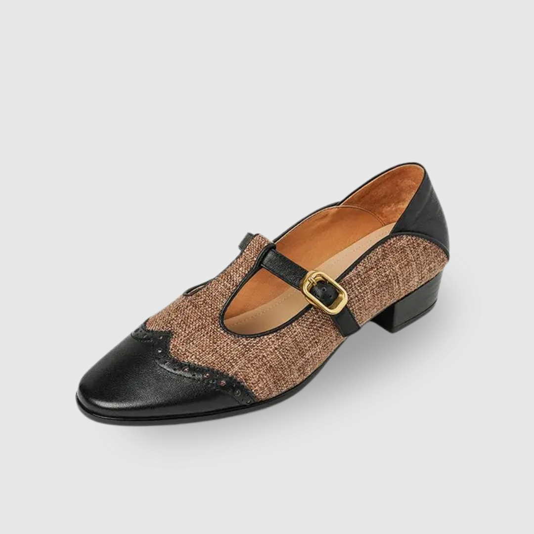 Bronwen | Women's Two-Tone T-Strap Mary Jane Shoes Vintage Low Heel