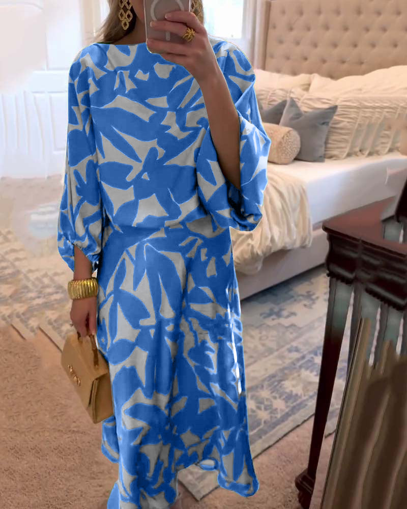Ashley | Lantern Sleeve Printed Two-Piece Set