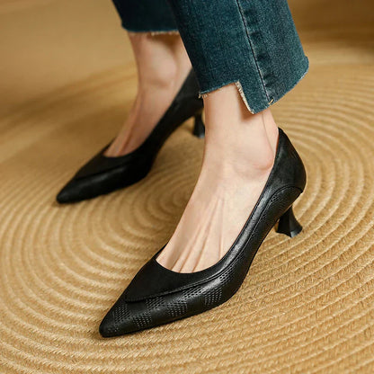 Daisy | Women's Pointed Toe Kitten Heel Pumps Slip On Mid Heel