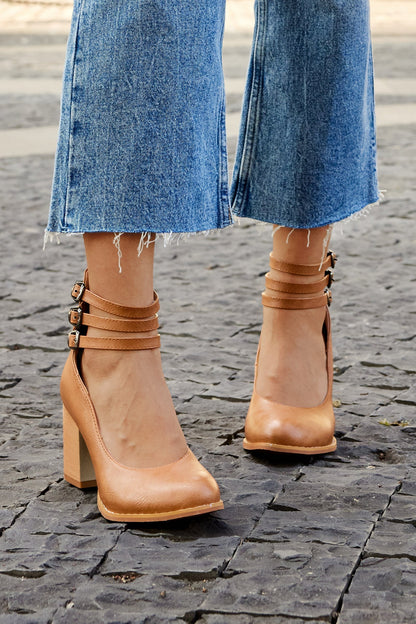 Harriet | Smooth Sandals with Ankle Strap and Thick Heel