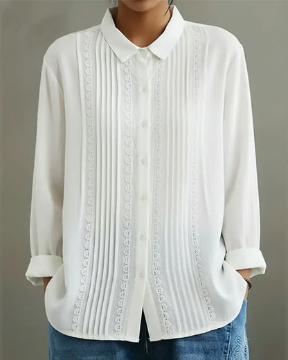Lucy | Women's Lace Trim Button-Up Long Sleeve Blouse