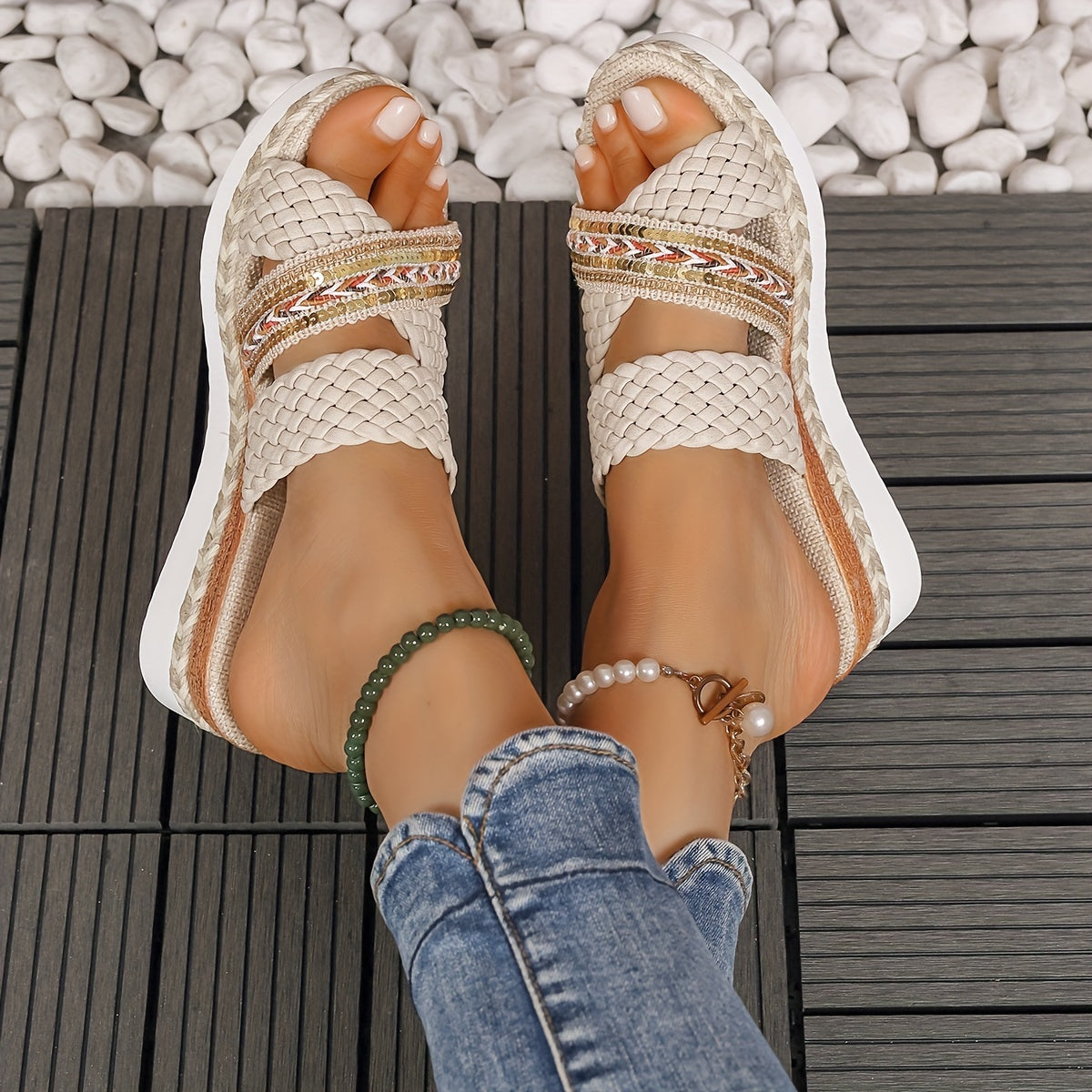 Blodwen | Women's Woven Slip-On Sandals