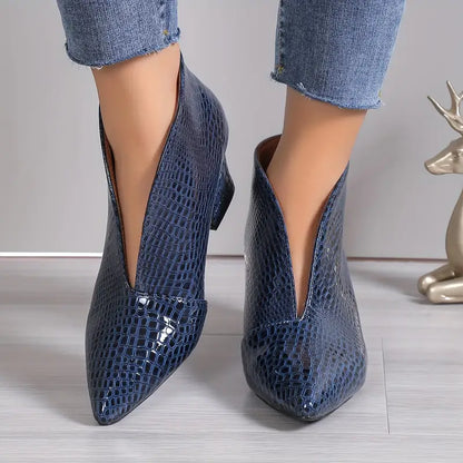 Camellia™ | Women's Textured Ankle Boots with Curved Cut and Mid Block Heel