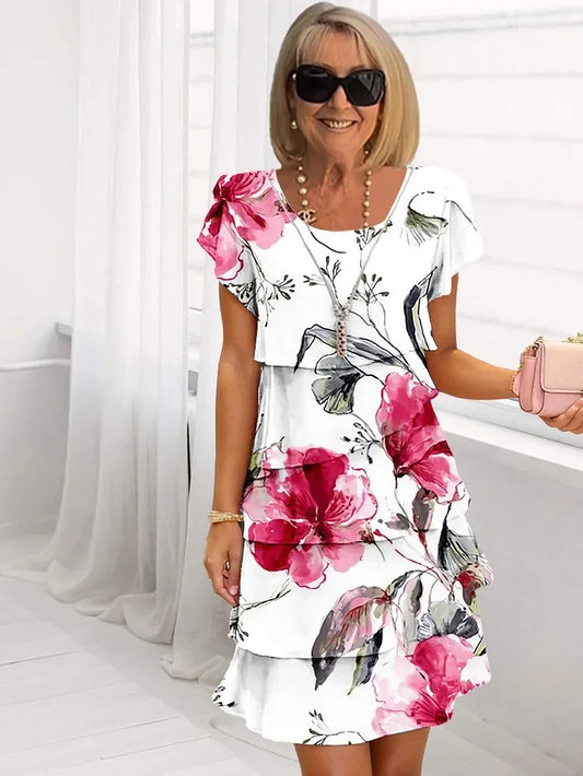 Diana | Ruffled Floral Pleated Dress