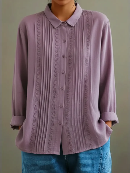 Lucy | Women's Lace Trim Button-Up Long Sleeve Blouse