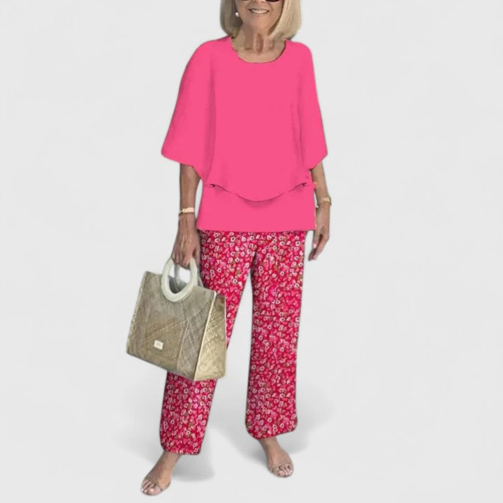 Fern | Women's Wide-Leg Pants & Casual Floral Top Set
