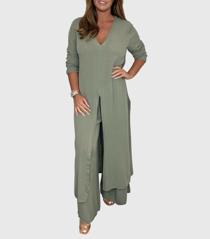 Pearl | Women's Wide Leg Pants & Duster Cardigan Two-Piece Set