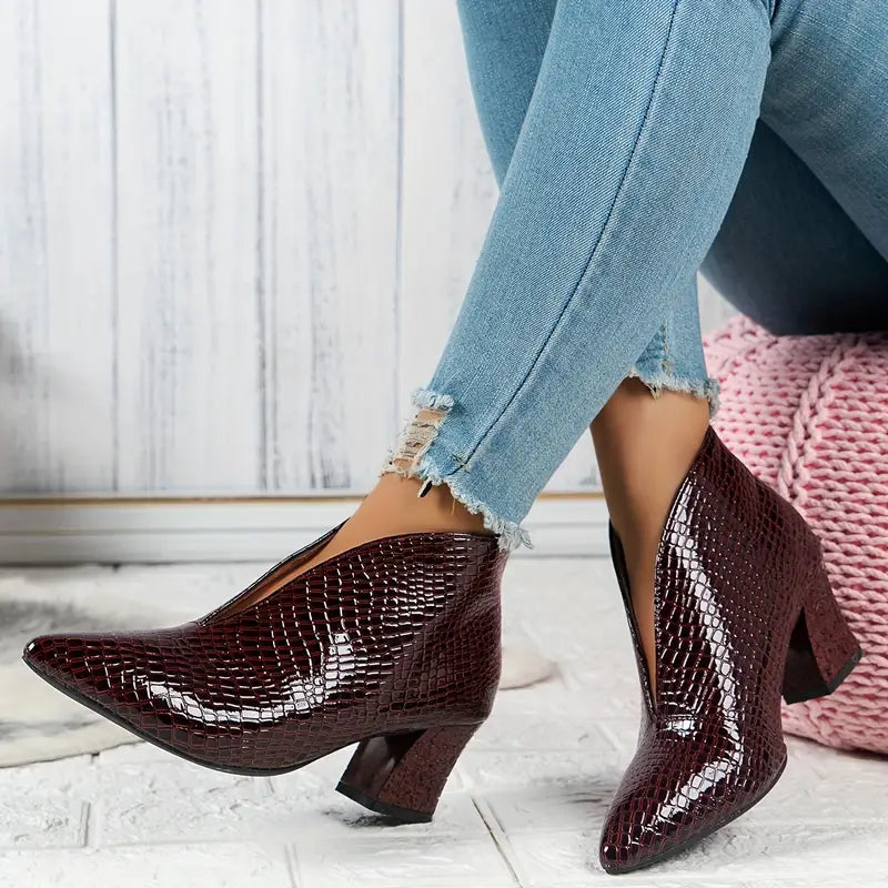 Camellia™ | Women's Textured Ankle Boots with Curved Cut and Mid Block Heel