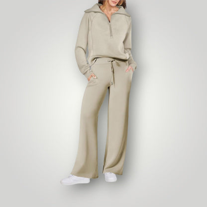 Luna | Women's Wide Leg Lounge Set Half Zip Sweatshirt