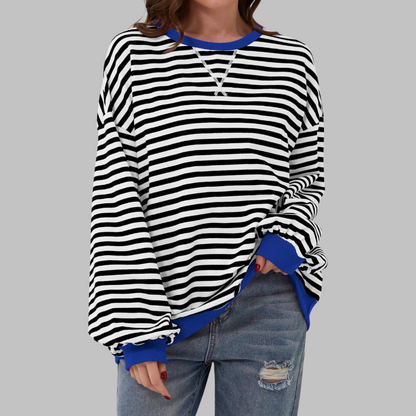 Jessica | Women's Striped Crewneck Long Sleeve Oversized Sweatshirt
