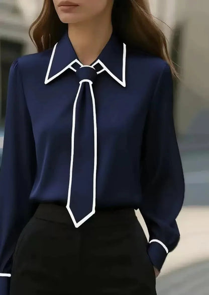 Winifred | Women's Long Sleeve Tie Neck Blouse Contrast Collar