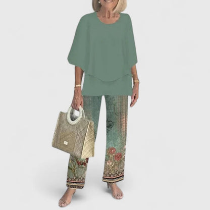 Fern | Women's Wide-Leg Pants & Casual Floral Top Set