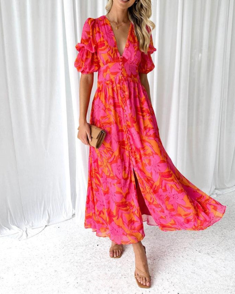 Dianne | Elegant Maxi Dress in Red Pink