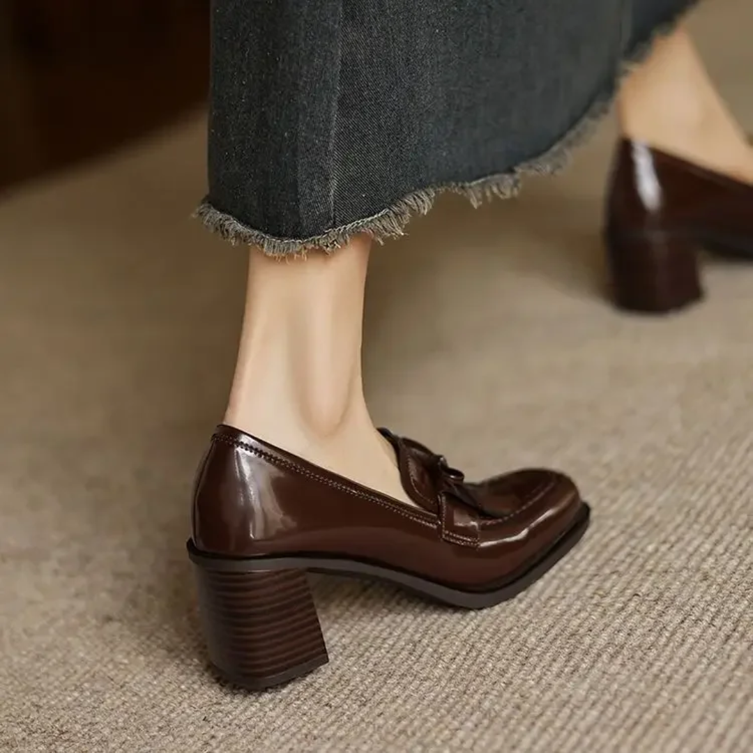 Alannah | Women's Tassel Loafer Pumps Block Heel Round Toe Heels