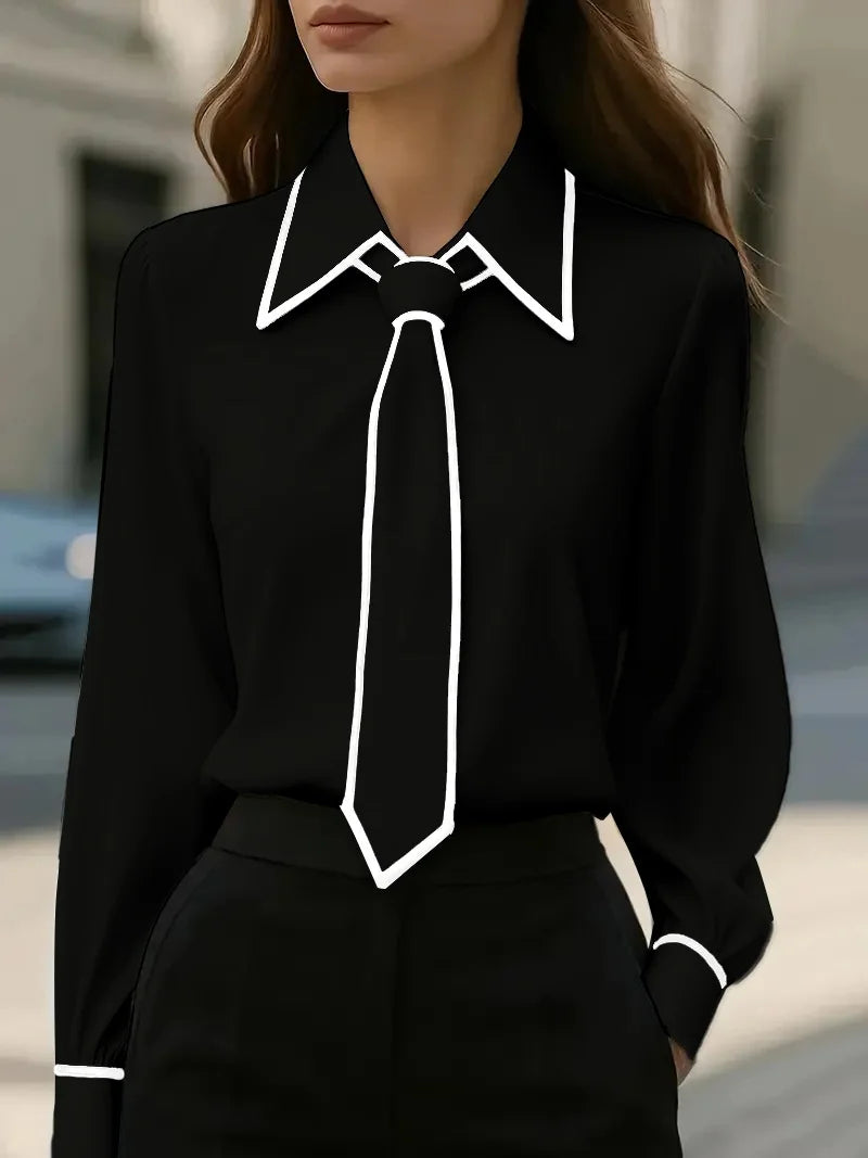 Winifred | Women's Long Sleeve Tie Neck Blouse Contrast Collar