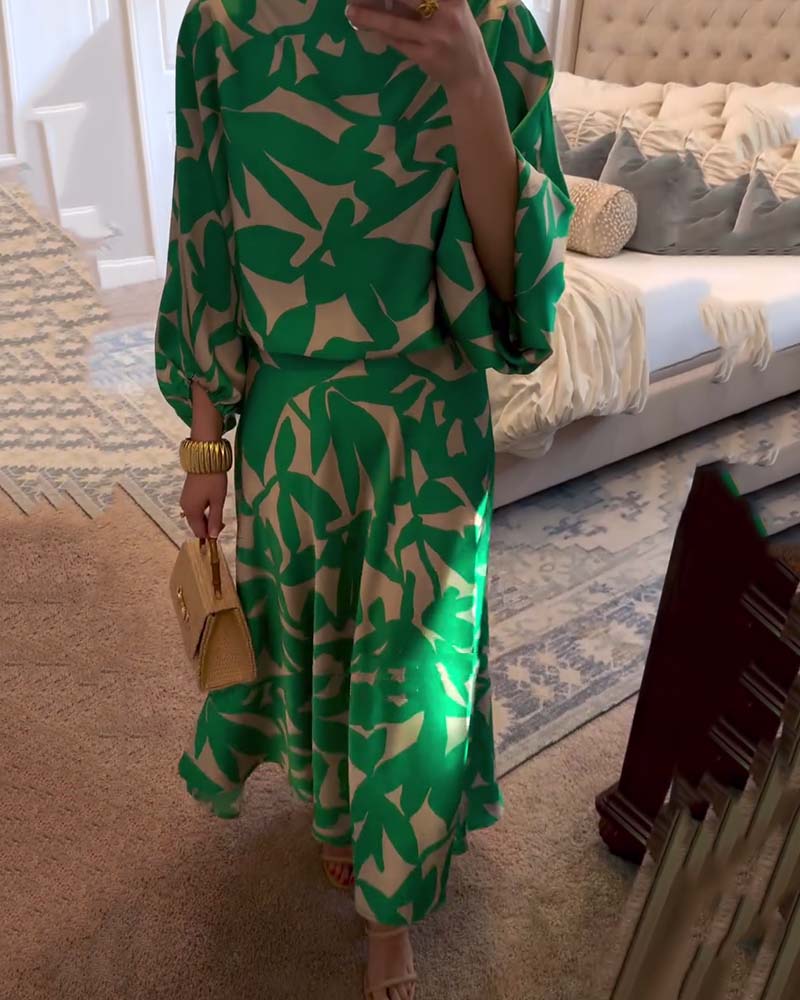 Ashley | Lantern Sleeve Printed Two-Piece Set