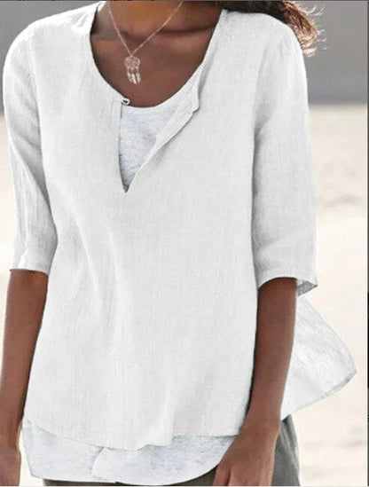 Rita | Women's 3/4 Sleeve Blouse Split Neck Everyday Top