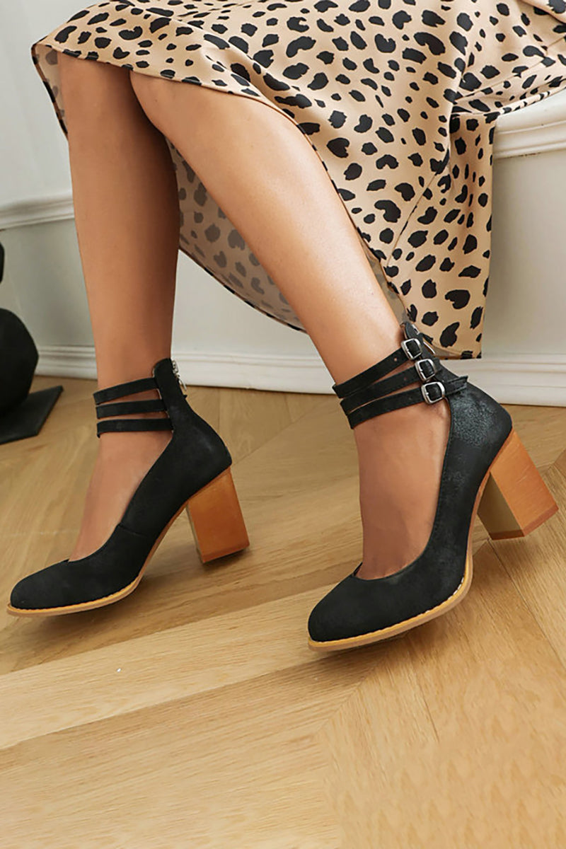 Harriet | Smooth Sandals with Ankle Strap and Thick Heel