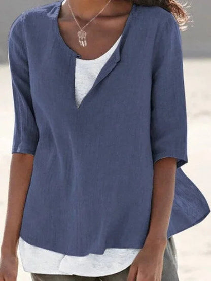 Rita | Women's 3/4 Sleeve Blouse Split Neck Everyday Top