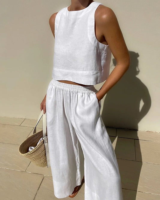 Aisling2™ | Women's Two Piece Set Crop Top Wide Leg Pants