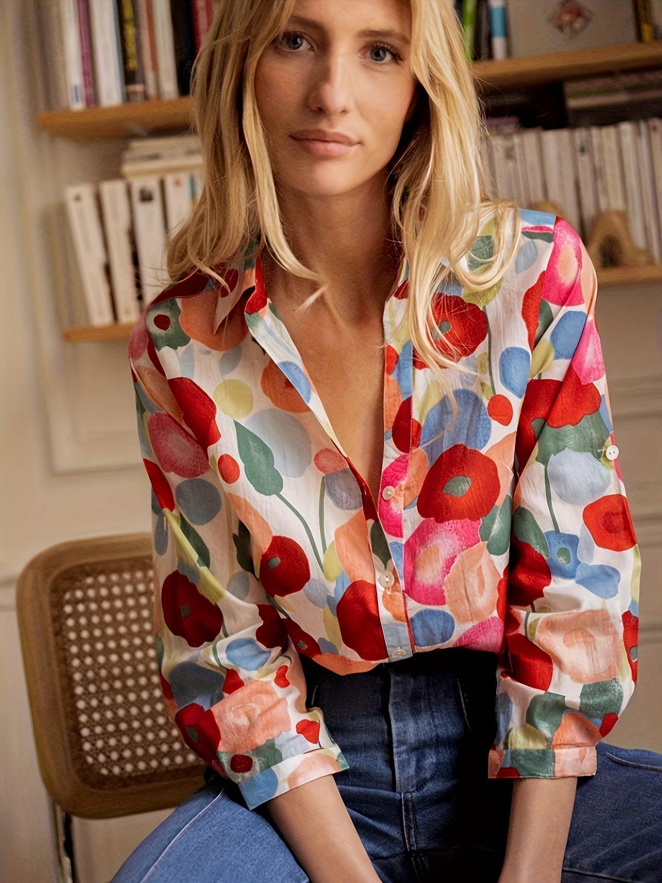 Jessica | Women's Floral Print Button-Down Long Sleeve Blouse