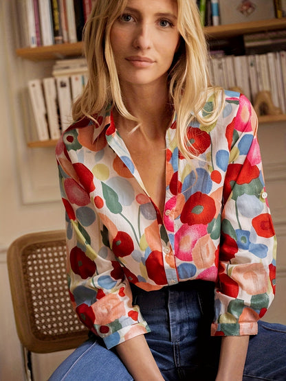 Jessica | Women's Floral Print Button-Down Long Sleeve Blouse