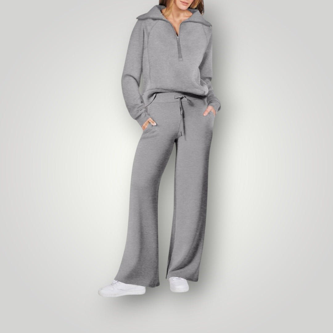 Luna | Women's Wide Leg Lounge Set Half Zip Sweatshirt