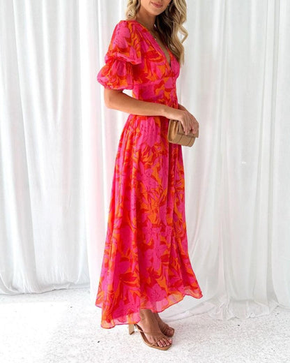 Dianne | Elegant Maxi Dress in Red Pink