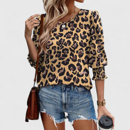 Corinna | Women's Smocked Cuff 3/4 Sleeve Crew Neck Top