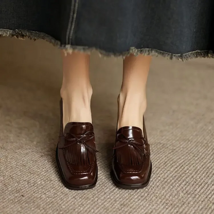 Alannah | Women's Tassel Loafer Pumps Block Heel Round Toe Heels