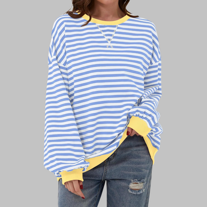 Jessica | Women's Striped Crewneck Long Sleeve Oversized Sweatshirt