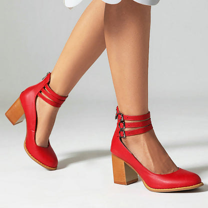 Harriet | Smooth Sandals with Ankle Strap and Thick Heel